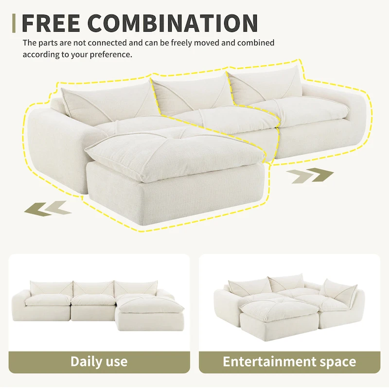 116-In Modern Chenille Sectional Sofa with High Density Foam,No Assembly Required