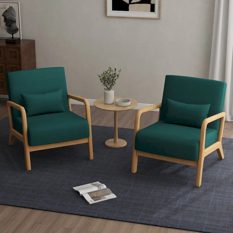 2 Set Upholstered Lounge Arm Chair with Pillow - Set of 2