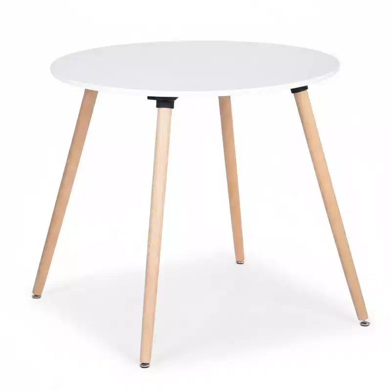 FurnitureR Round Dining Table with White Tabletop and Wood Legs, 31.5 Compact Scandinavian Style Table for Kitchen or Apartment