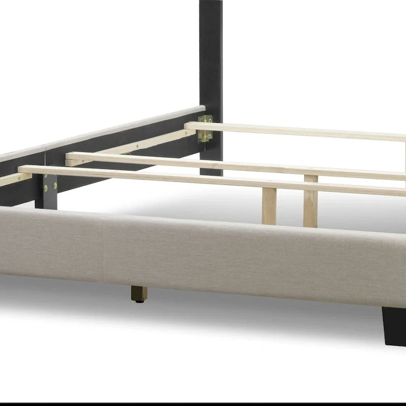 Arin Beige Fabric Queen Bed with Button Tufting and Black Nail Head