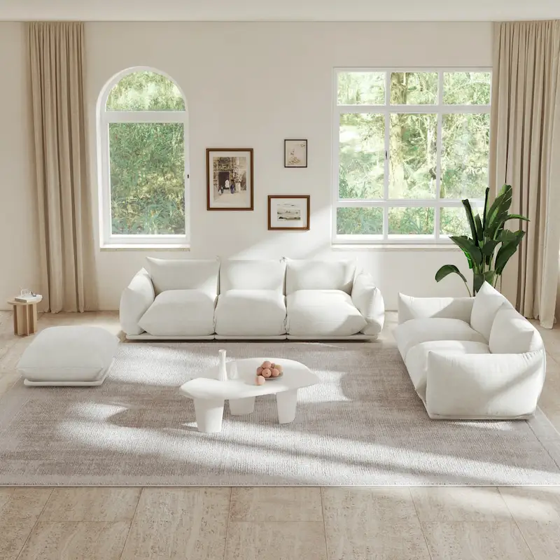 Chenille Fabric Modular Sectional Sofa Set with Ottoman