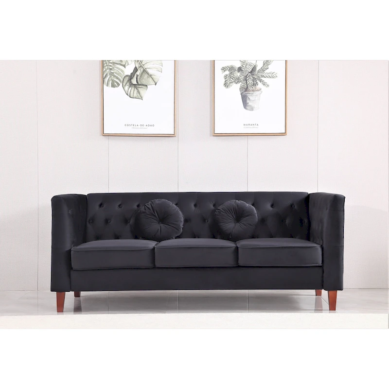 US PRIDE FURNITURE Velvet Classic Chesterfield Sofa with Wood legs