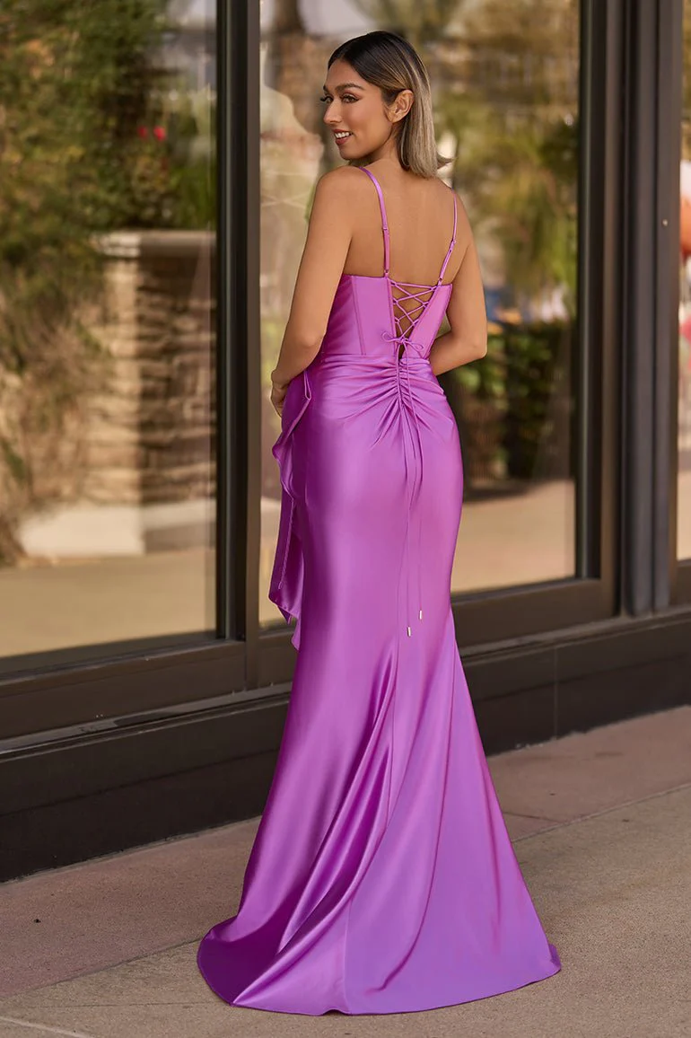 Straps V-Neck Satin Mermaid Prom Dress with Bow