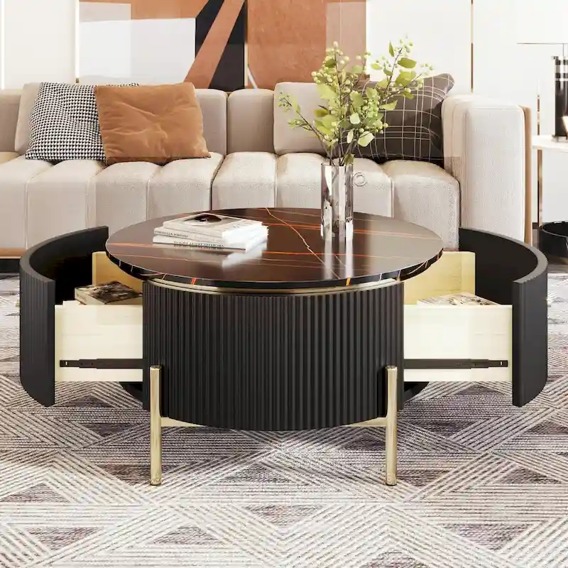 31.5  Modern Round Coffee Table with Large Drawer Storage