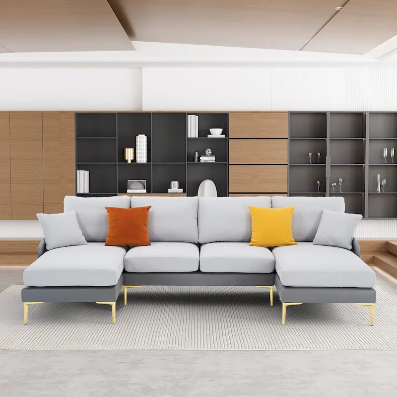 Ouyessir U-Shape Sectional Sofa 4-Seat Couch with Double Chaise Lounge