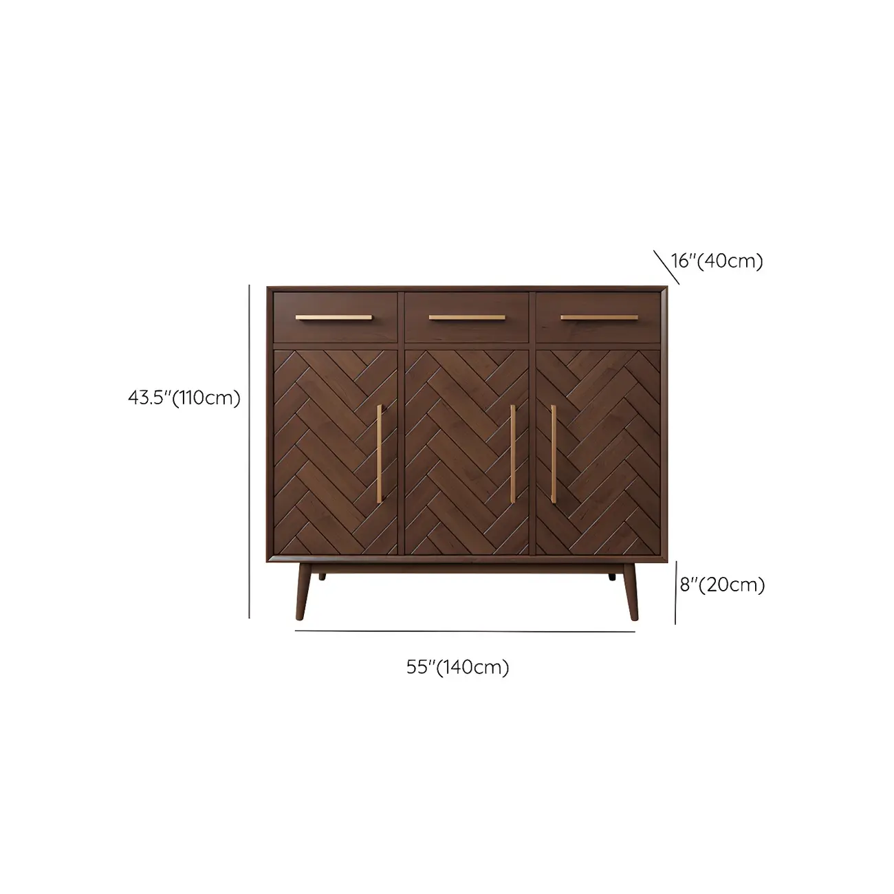 Modern Brown Solid Wood Sideboard with Drawers