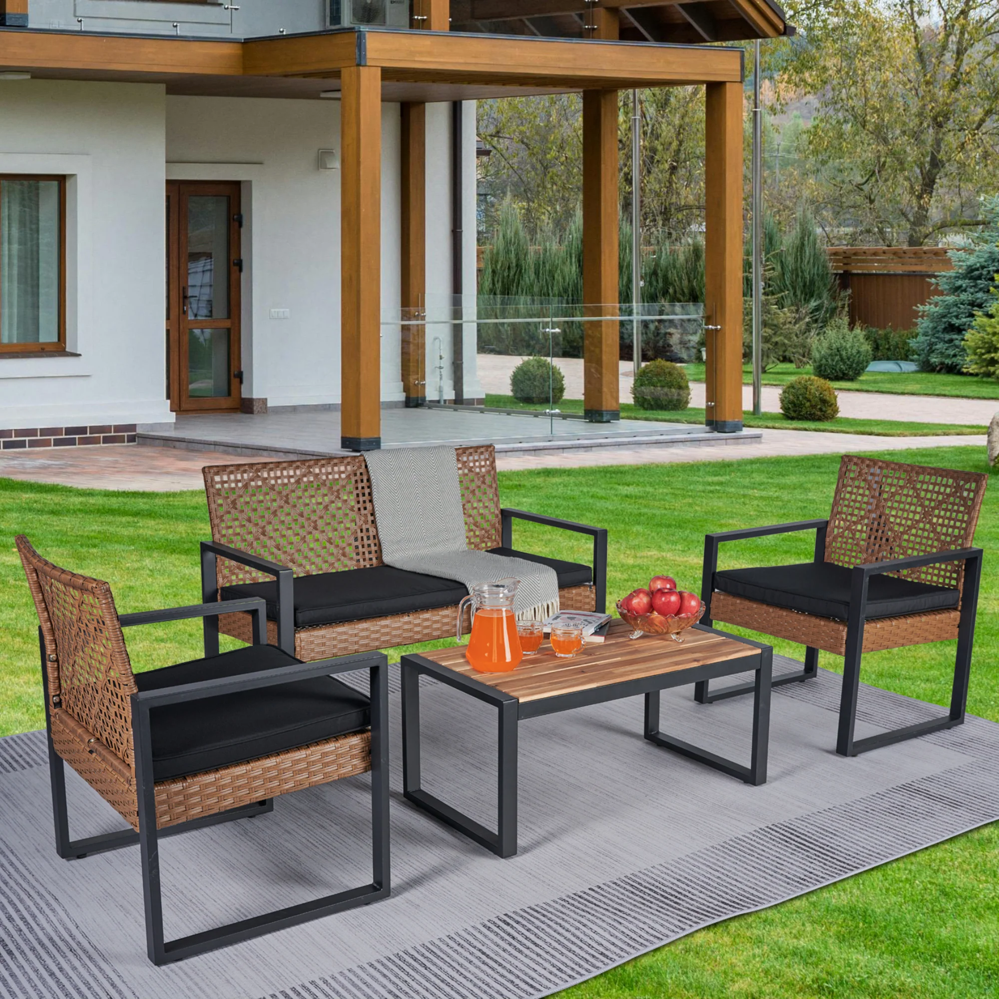 Walker Edison | Outdoor Wicker 4-Piece Patio Furniture Set