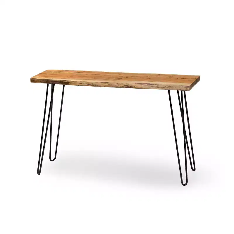 Alaterre Furniture Hairpin Natural Brown Live Edge Media Console Table Metal And Wood