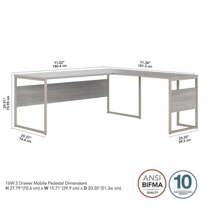 Hybrid 72W L Shaped Table Desk with Drawers by Bush Business Furniture