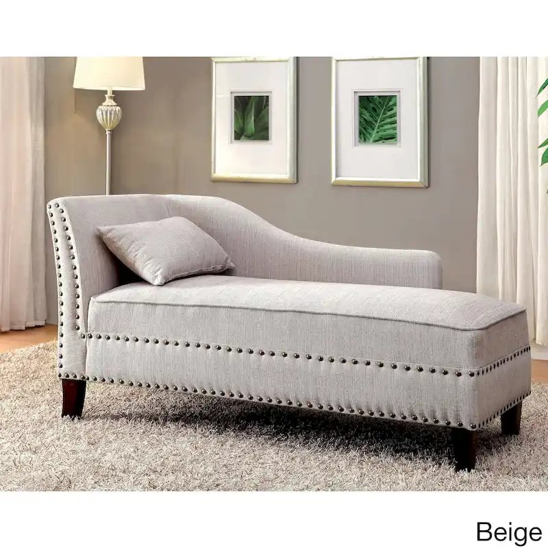 Sing Transitional Fabric Upholstered Nailhead Trim Chaise Lounge Chair by Furniture of America