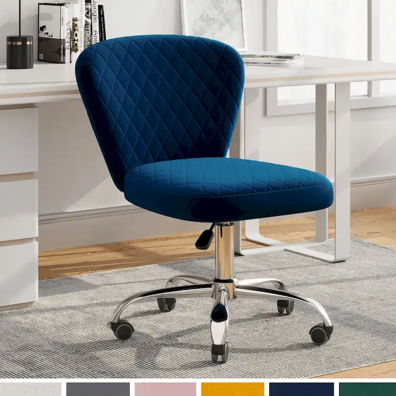 Blue/Grey/Pink/Beige Velvet Armless Swivel Office Chair, 1-Person