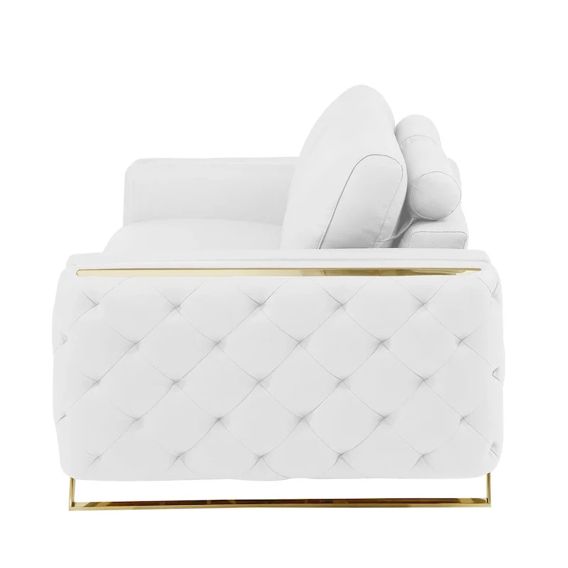 HomeRoots 72  White And Gold Genuine Leather Loveseat