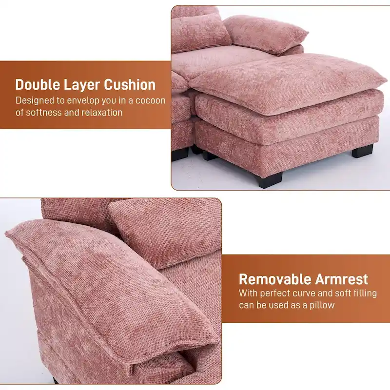 Soft Chenille Fabric U-Shaped Sectional Sofa with Double Layer Cushion