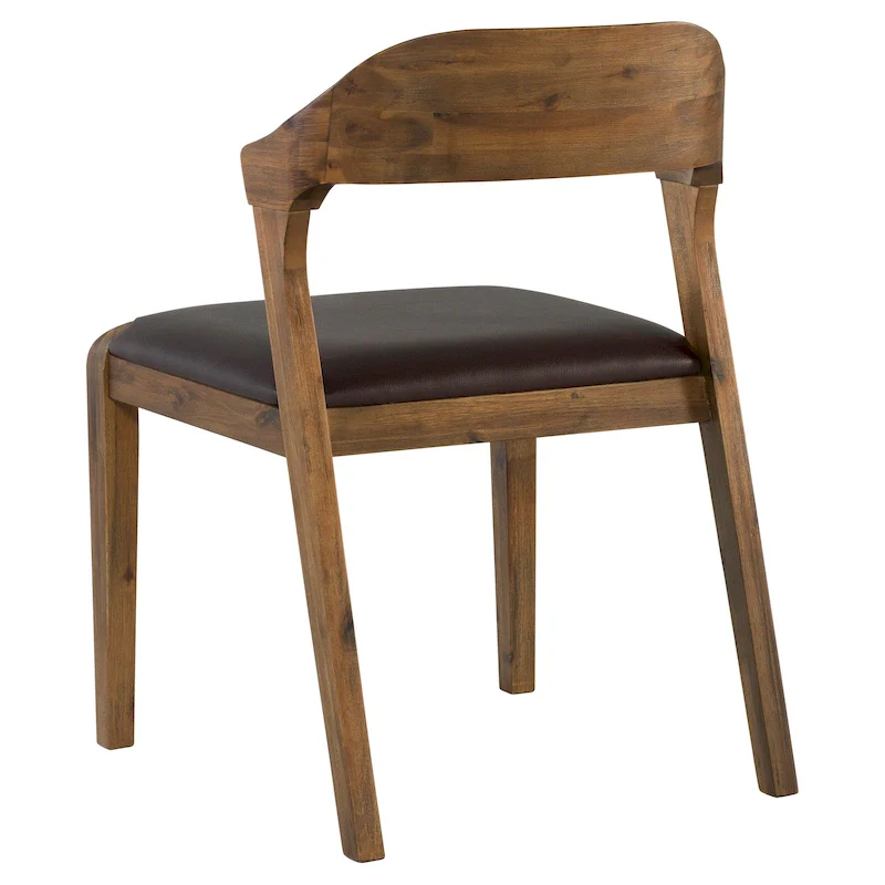 Mid-Century Rubberwood Dining Chair with Faux Leather Seat – Chestnut Wire-Brush