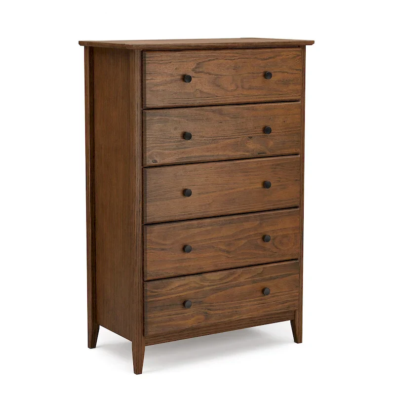 Coastal Solid Pine 5-Drawer Chest – Eco-Friendly, Smooth Metal Glides