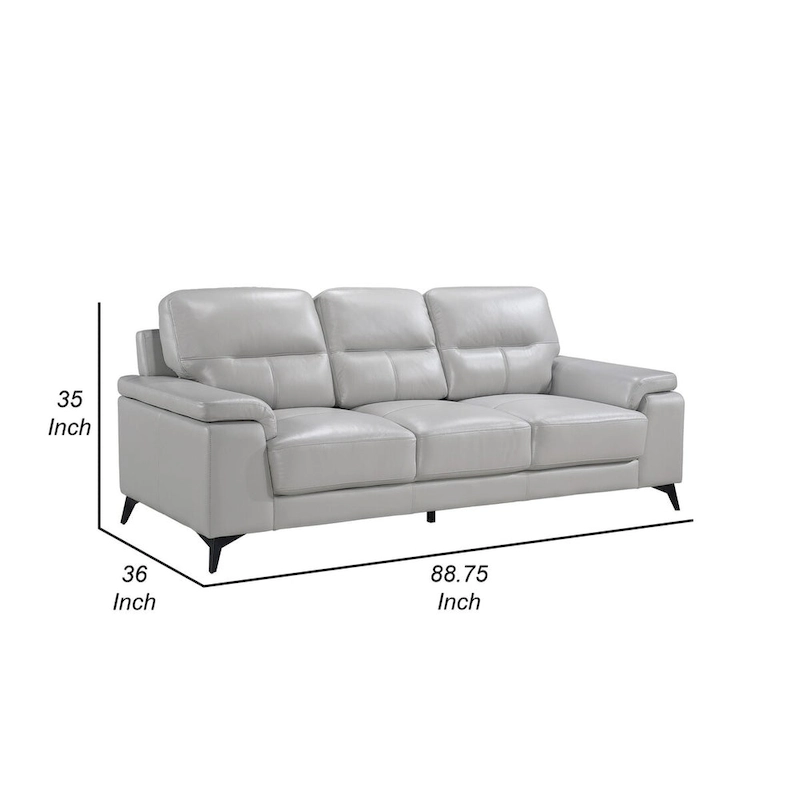 Mica 89 Inch Sofa, Light Gray Top Grain and Faux Leather, Black Metal Legs