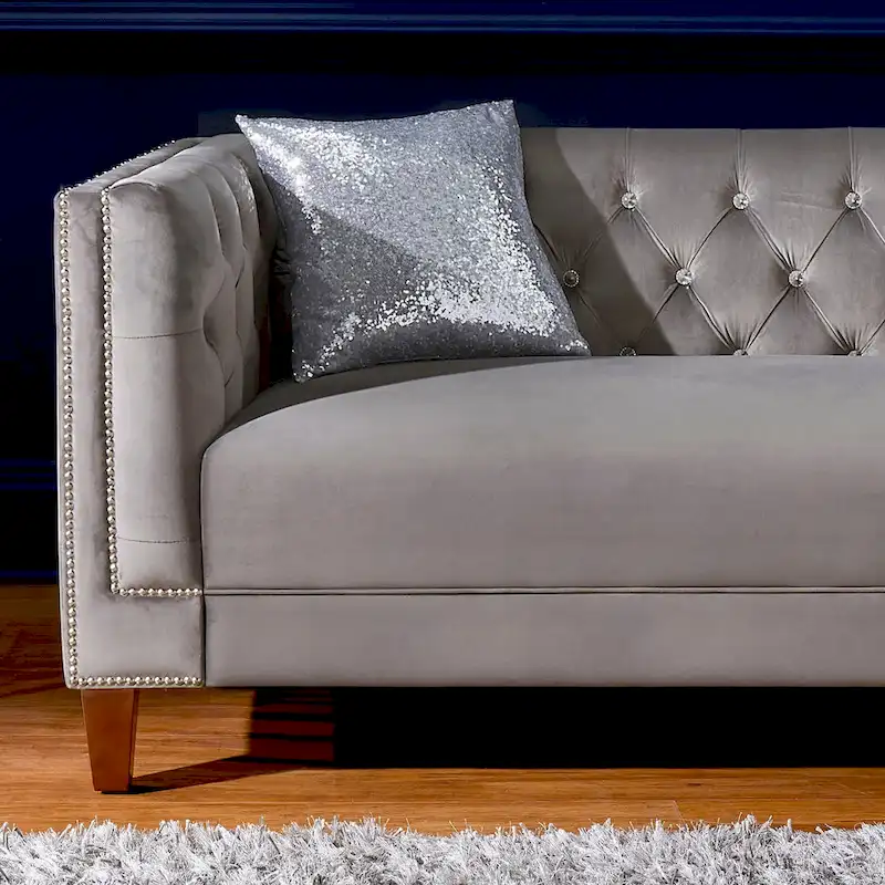 Layla Jewel-tuft Grey Velvet Seating with Nailhead by iNSPIRE Q Bold