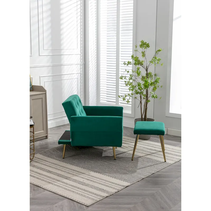 Velvet Accent Chair with Adjustable Armrests and Backrest, Button Tufted Lounge Chair, Single Recliner Armchair with Ottoman