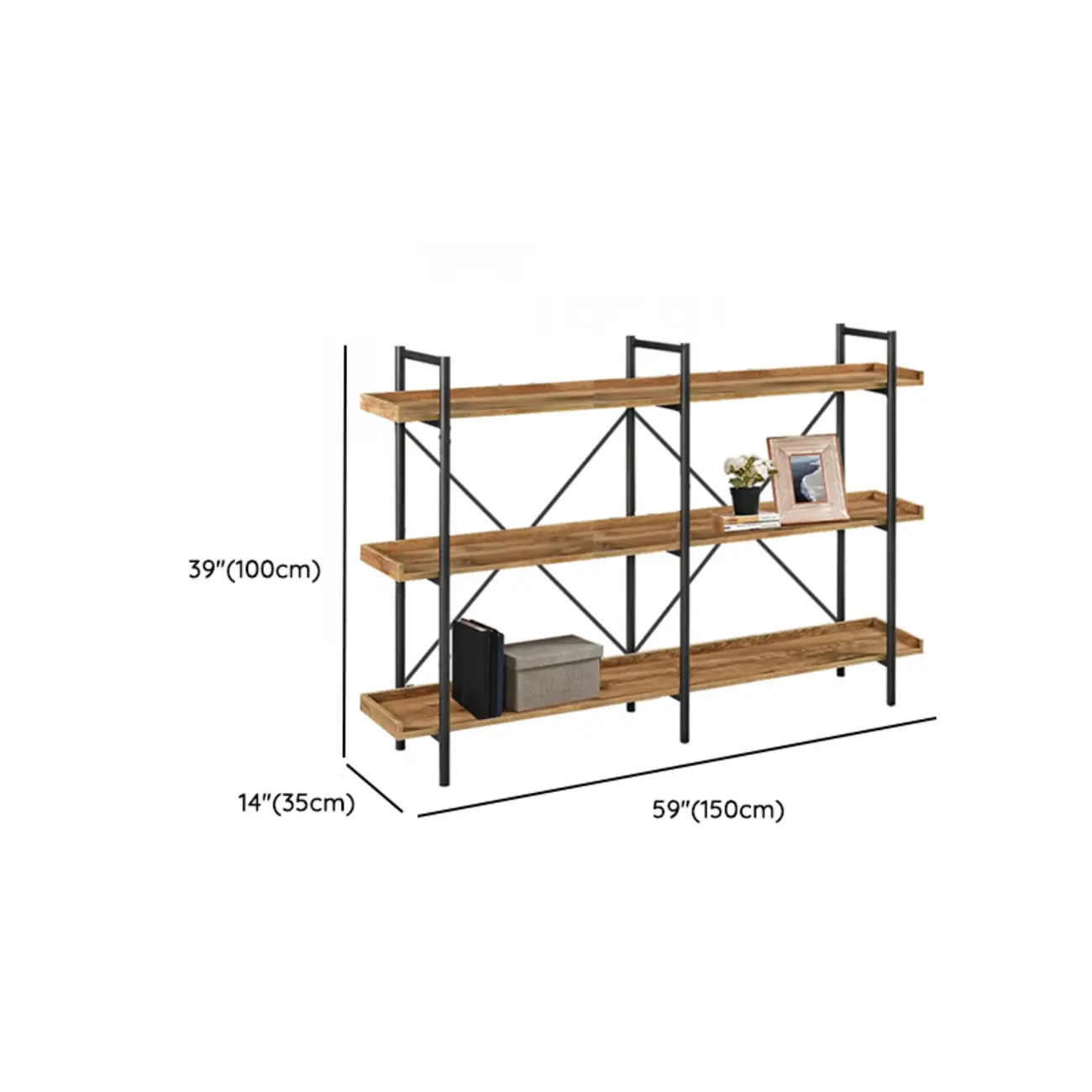 5-Tier Open Back Metal Frame Rectangular Bookcase