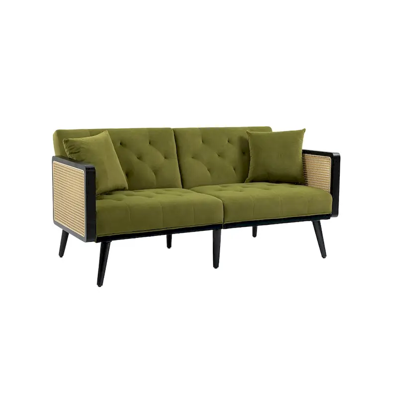 Velvet Upholstered Tufted Sleeper Loveseats Armsofa with Metal Feet