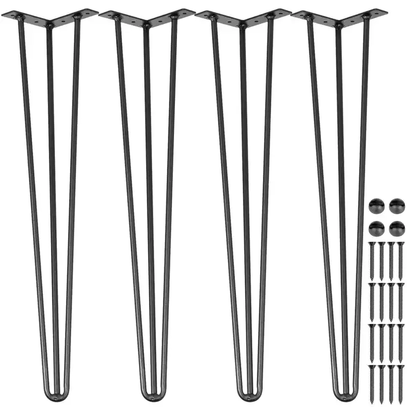 VEVOR Hairpin Table Legs 16 Black Set of 4 Desk Legs 880lbs Load Capacity (Each 220lbs) Hairpin Desk Legs 3 Rods, Carbon Steel, Black