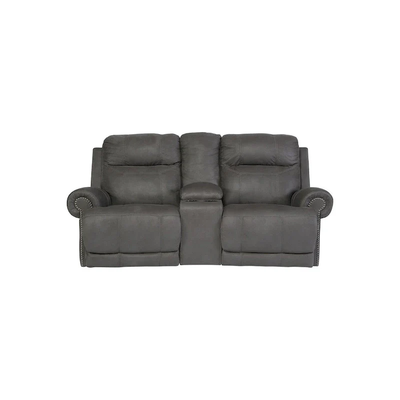 Grey Dual Reclining Loveseat with Center Console & Cup Holders – Seats 2