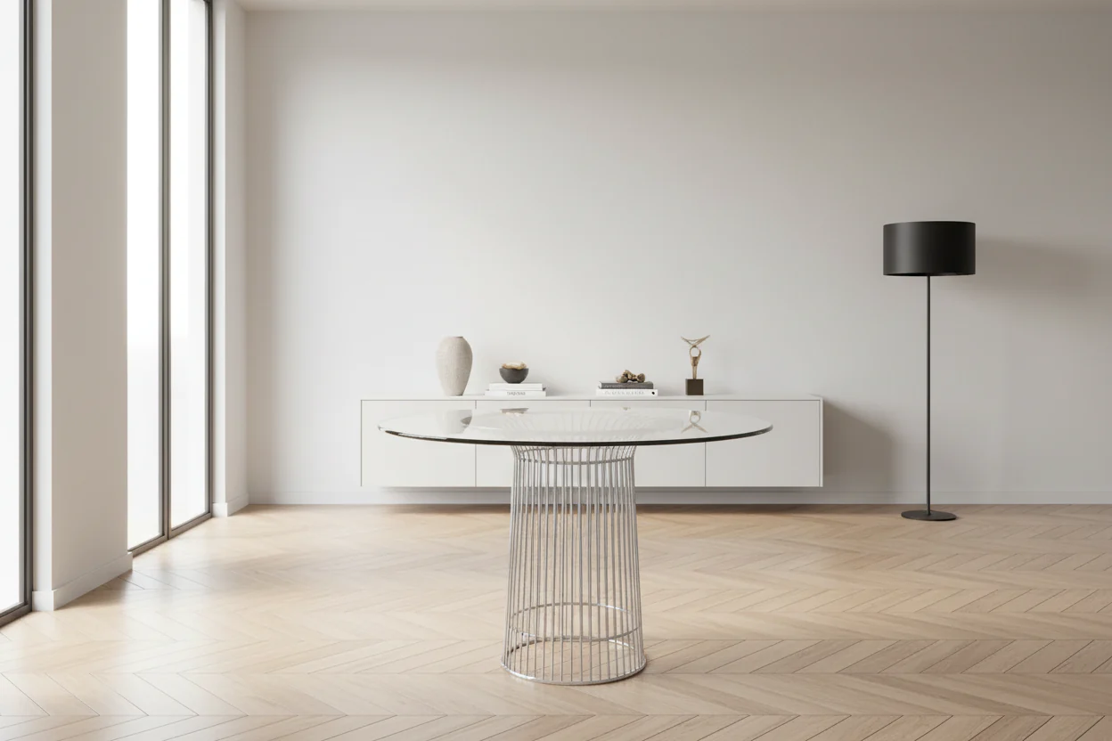 Pima 40 Inch Dining Table, Round Tempered Glass Top, Open Padestal Base