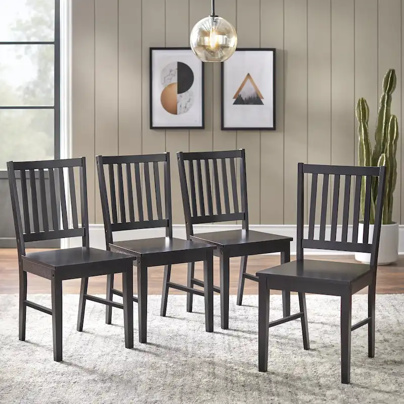 Solid Rubberwood Slat Back Dining Chairs – Espresso / Black / White / Charcoal Grey