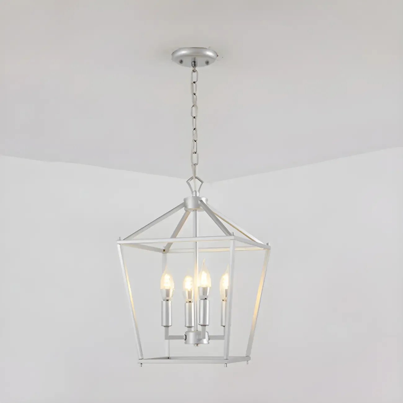 Adjustable Industrial Metal Lantern Caged Candle Chandelier