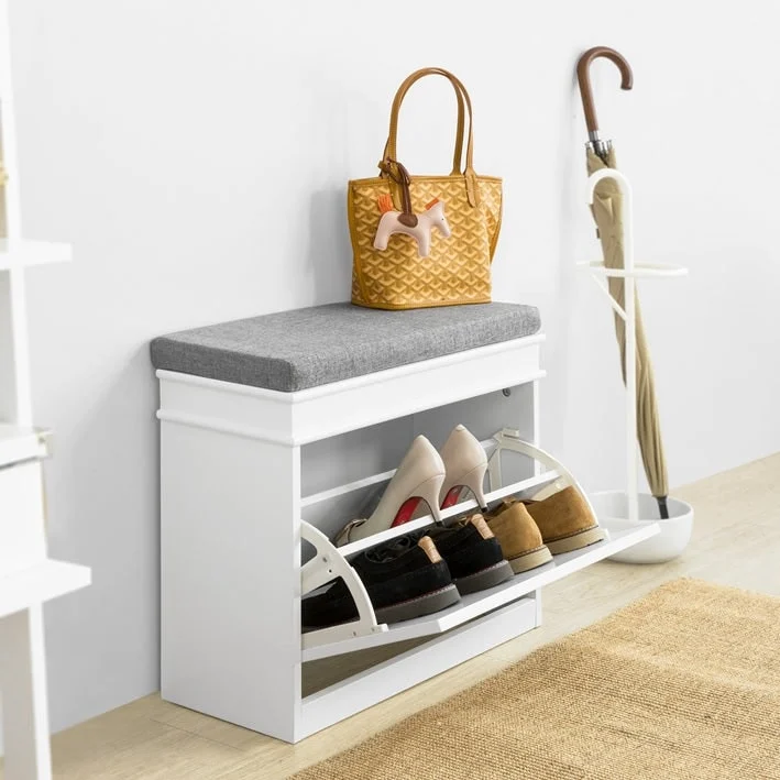 Hallway Shoe Bench Storage Cabinet With Flip-Drawer