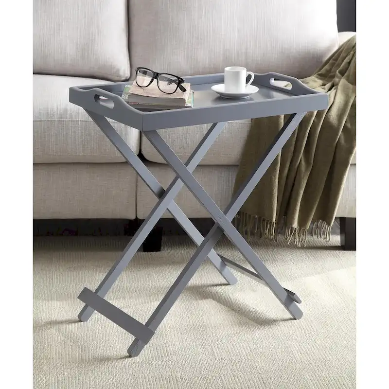 Black Folding Tray Table with Wood Legs