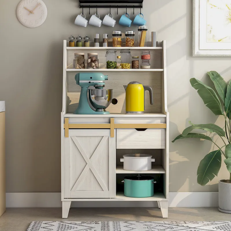 White Oak 6-Shelf Baker's Rack with Barn Door