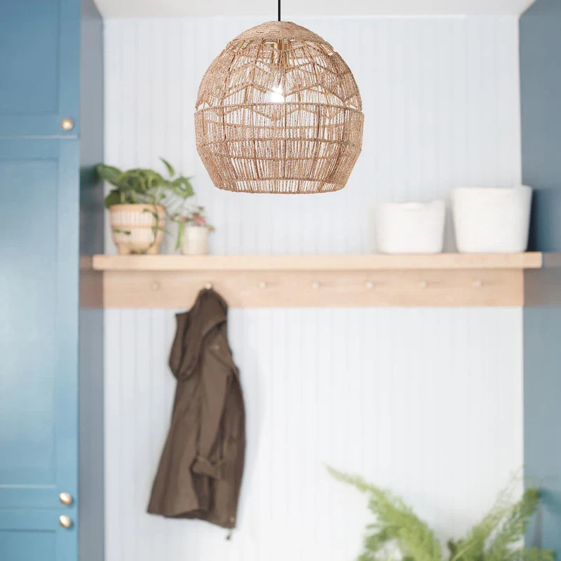 Charlotte River of Goods Metal and Woven Hemp Rope Hanging Pendant Light - 15.5  x 15.5  x 15.75/62.75