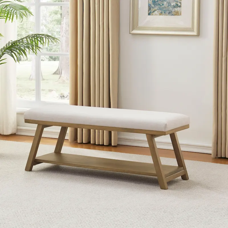 Solid Wood Shoe Bench with Cushion Entryway Shoe Bench