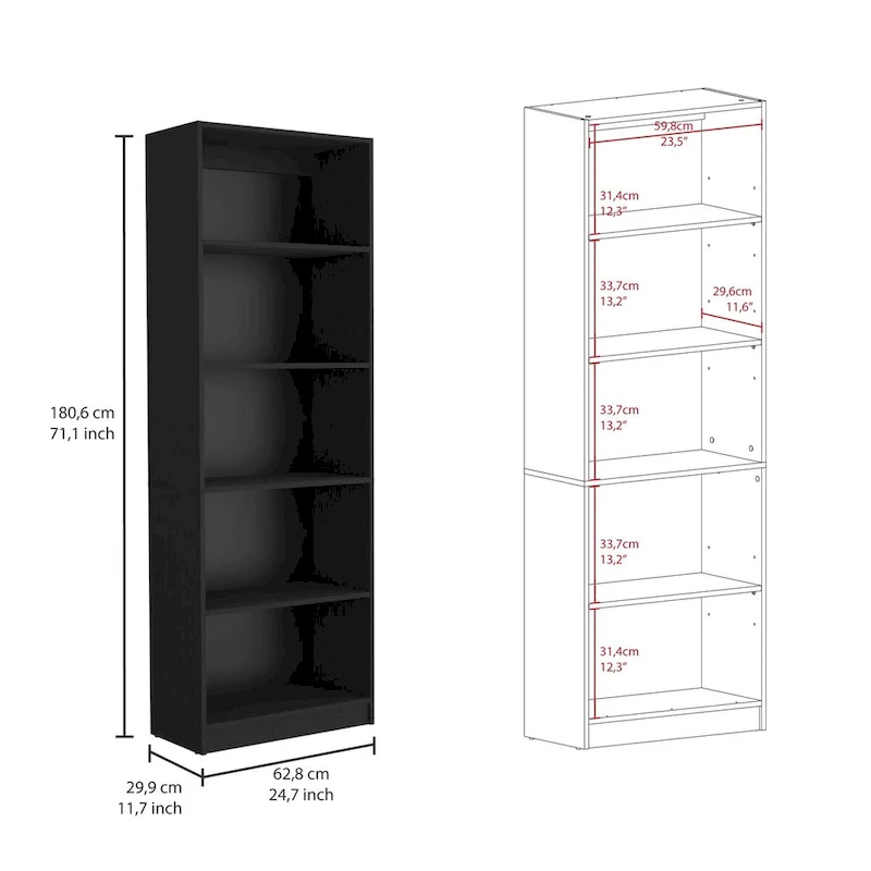 74 Wide 5-Shelf and Cabinet Option C Bookcase Set of 3