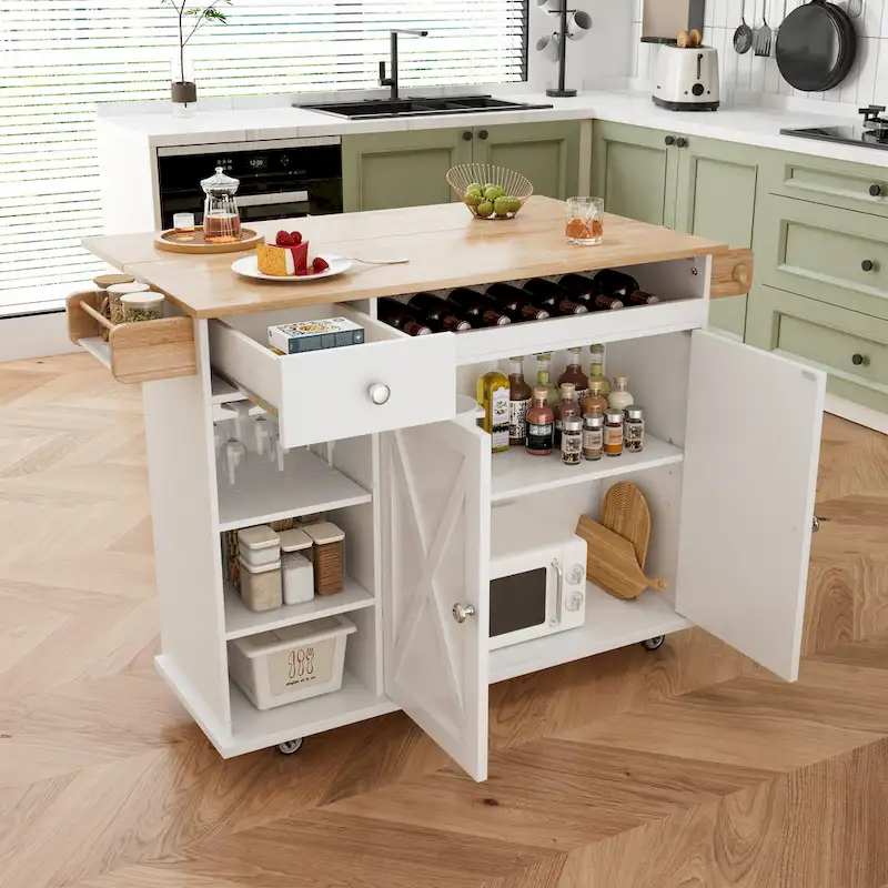 44 Inch Kitchen Island Cart With Solid Wood Top(no include stool)
