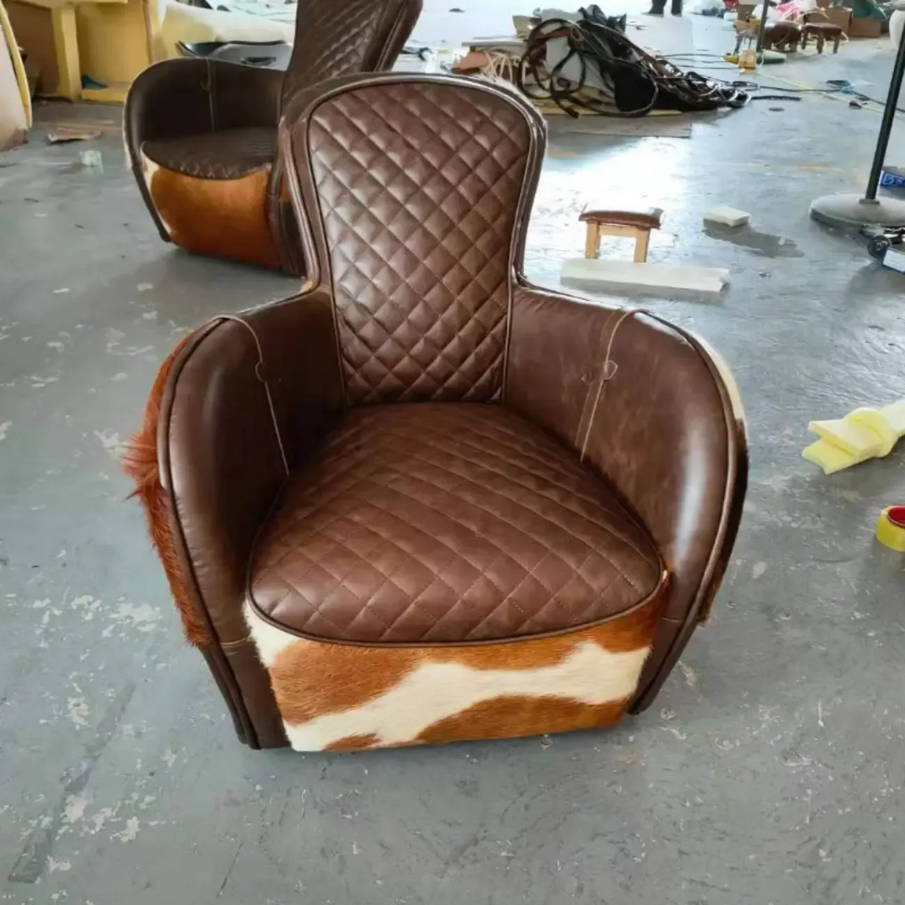 Small Accent Chair Genuine Leather Living Room