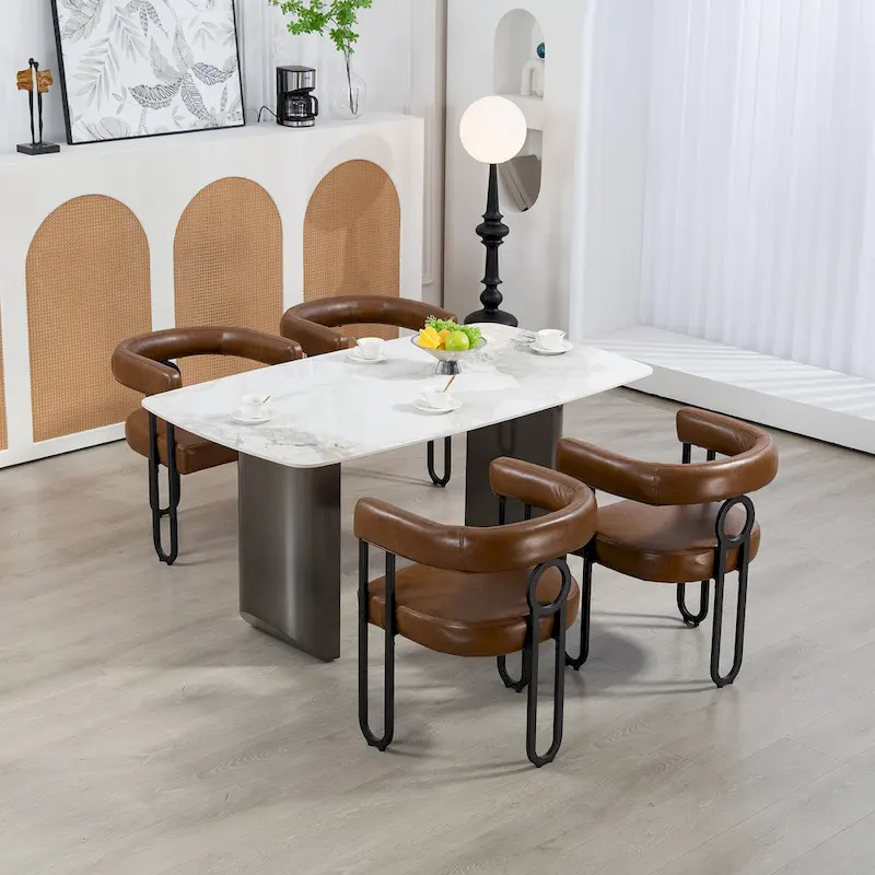 2 PCS PU Leather Upholstered Dining Chair Set wMetal Legs