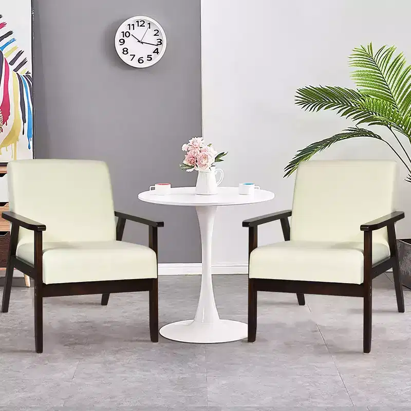 Costway Set of 2 Fabric Accent Armchair Solid Wood Upholstered Lounge Chair Yellow\Beige\Grey\ Orange\Blue\Grey