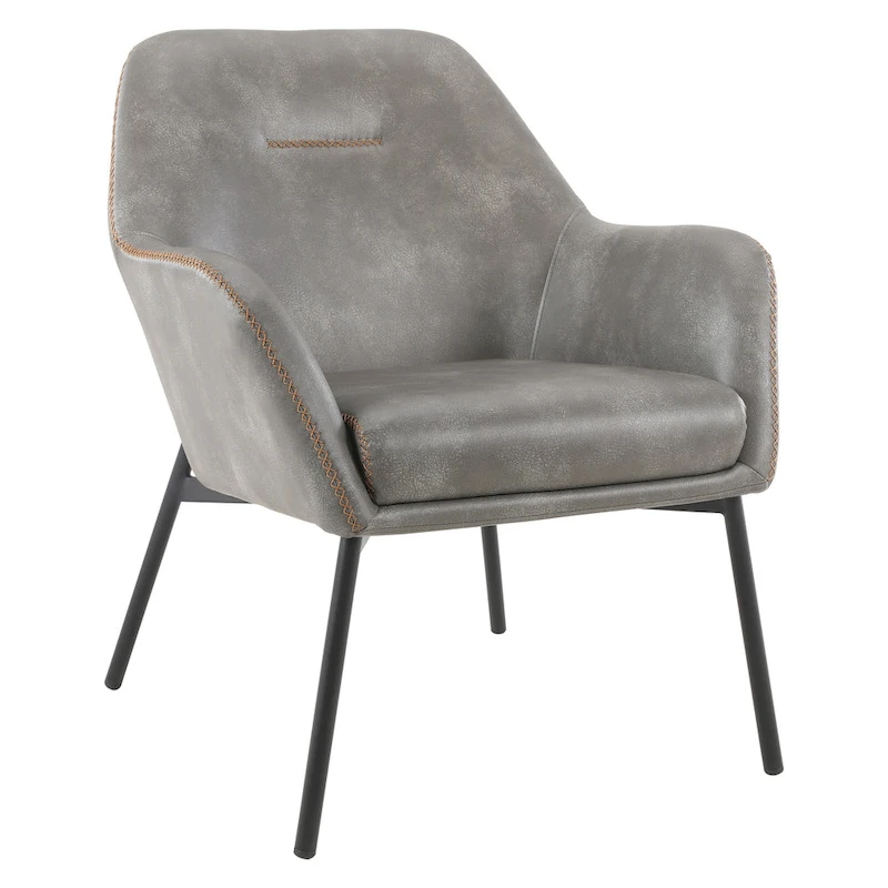 Brooks Accent Chair in Faux Leather with Stitch and Black Legs