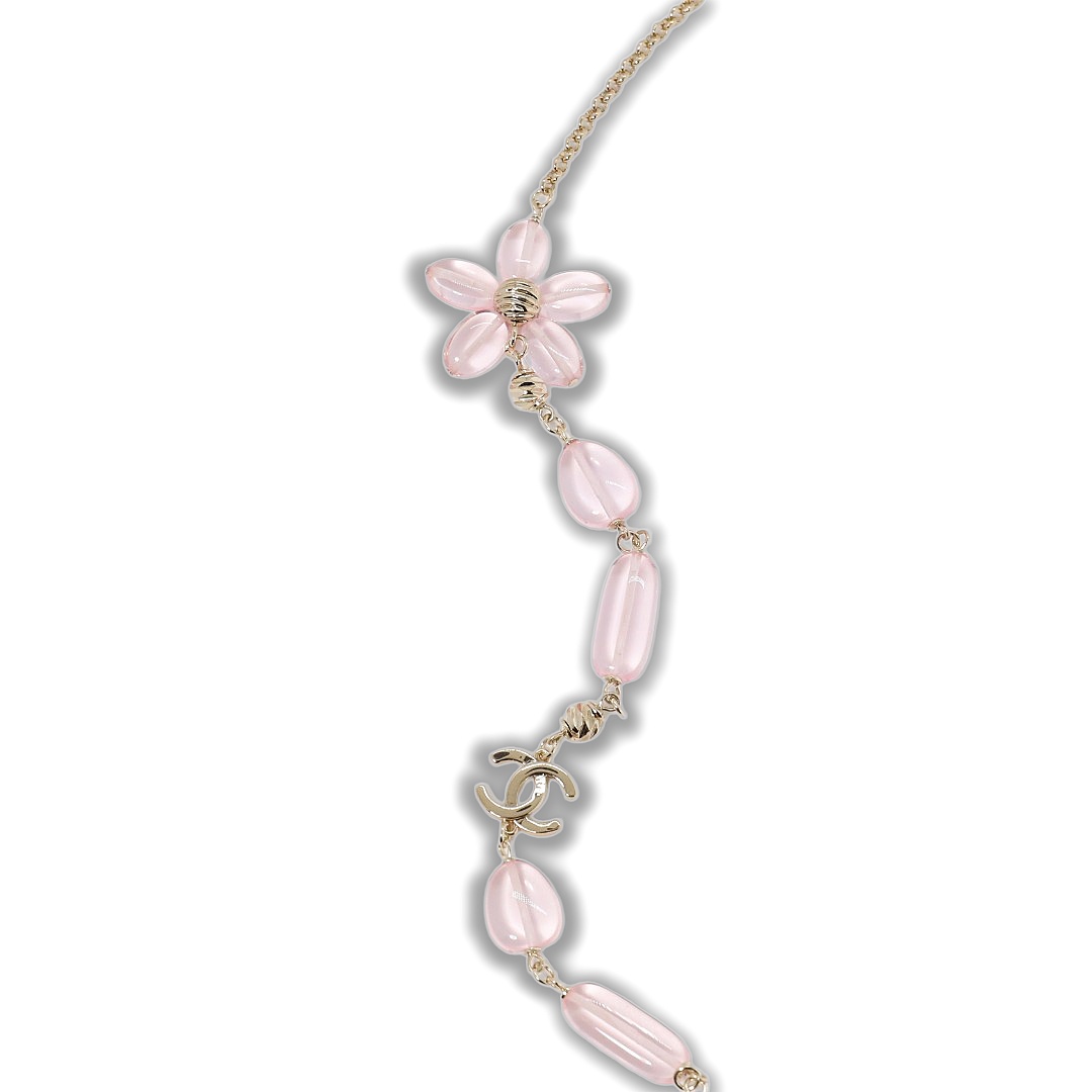 CCL115 Chanel Long Pink pearl chain sweater necklace - ccjewelryacc