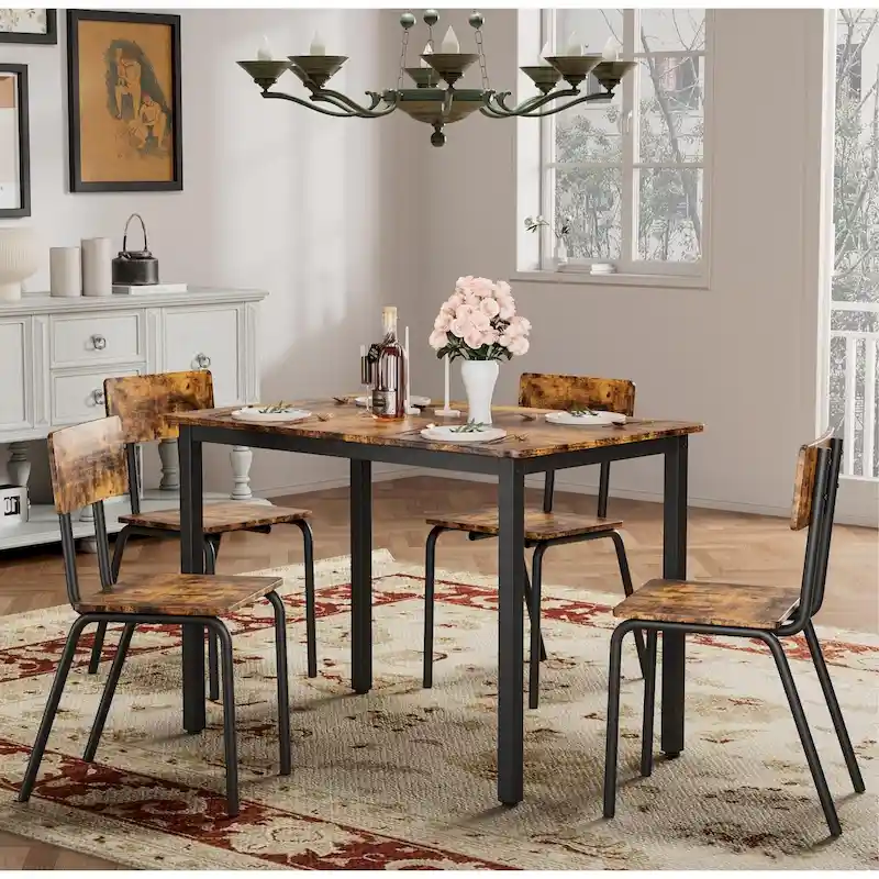Compact 5-Piece Dining Table Set with 4 Chairs, 43  Metal Frame & MDF, Ideal for Small Spaces, Easy to Clean