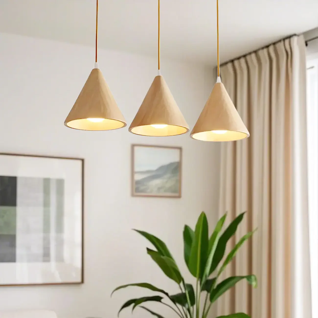 Modern Wood Cone LED Island Pendant Lights for Kitchen