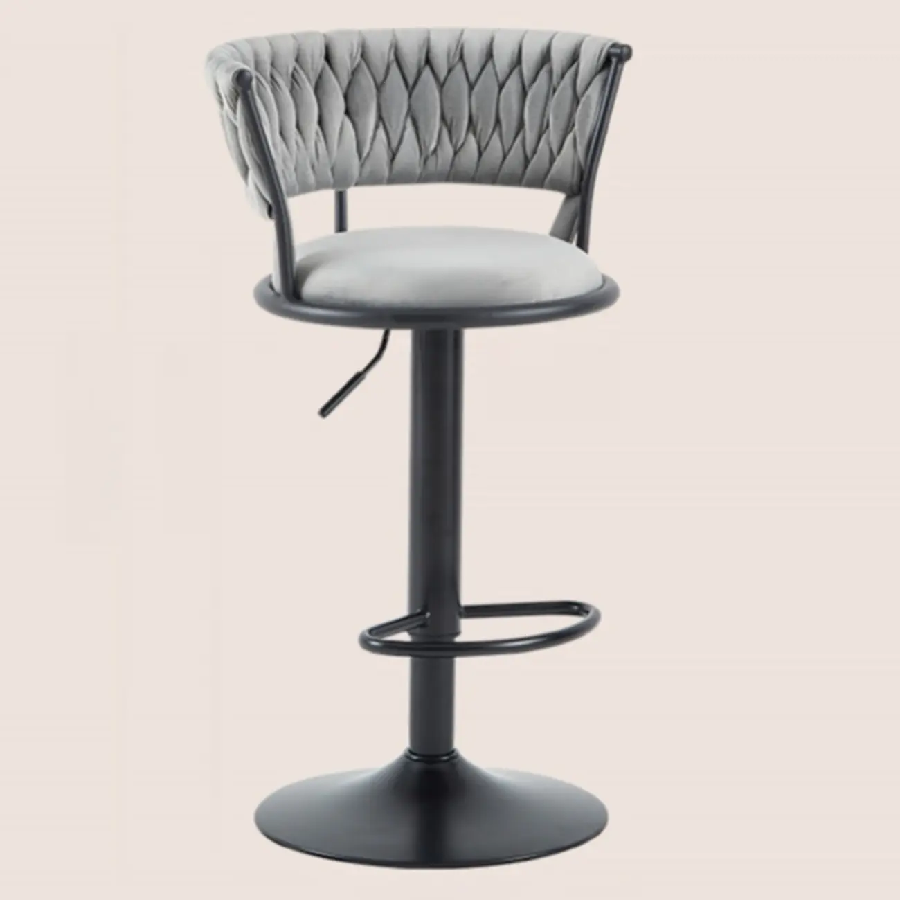 Adjustable Flannel Curved Back Bar Stools with Gold Base