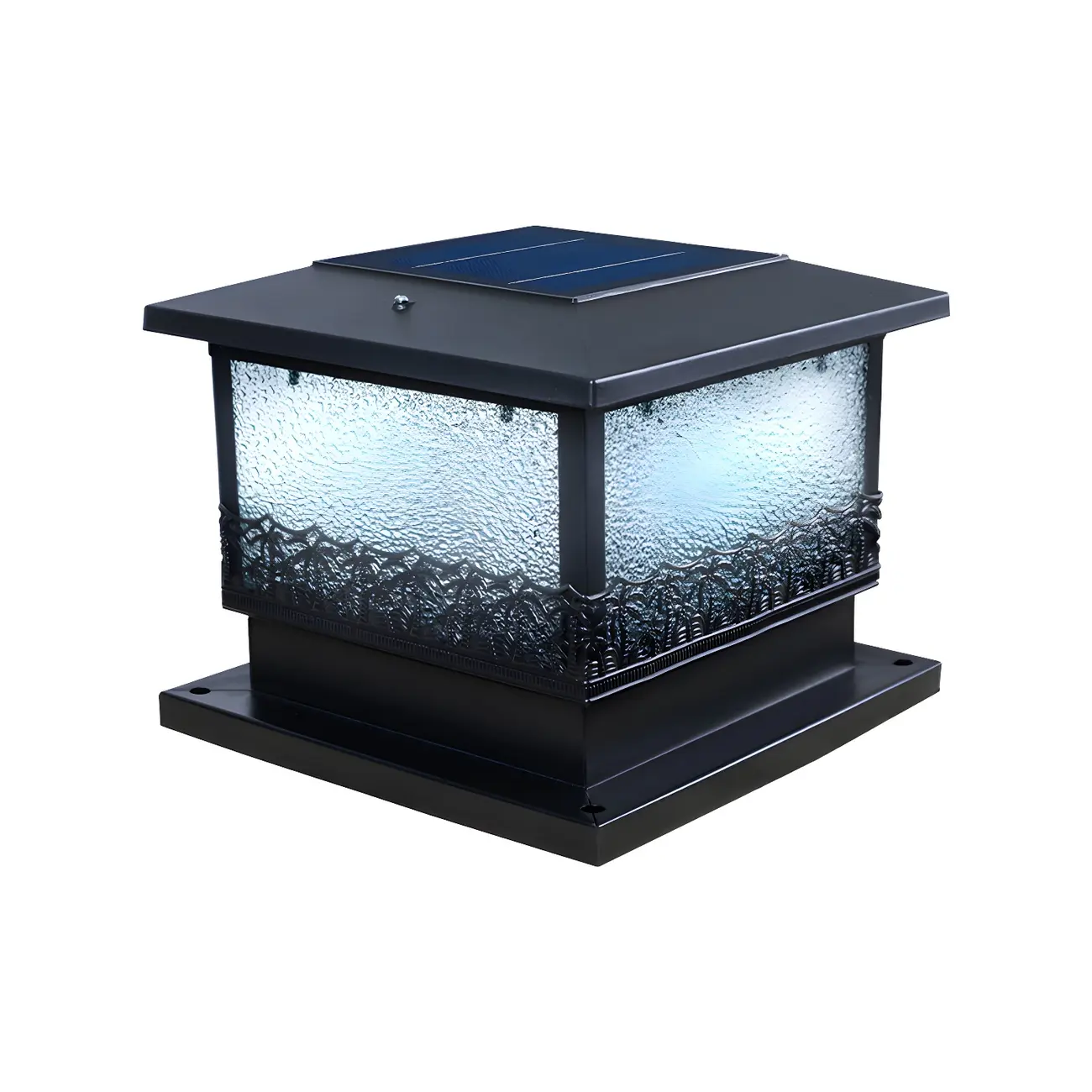 Textured Black House-Shape Solar Outdoor Post Lights