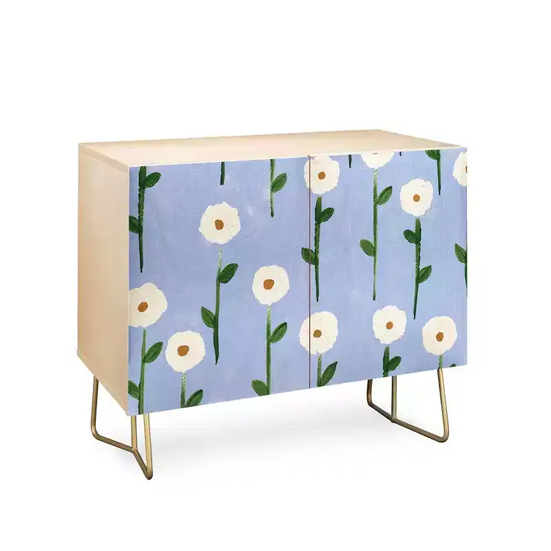 Reves et Histoires Cute Little Flowers Gold Legged Credenza - Deny Designs