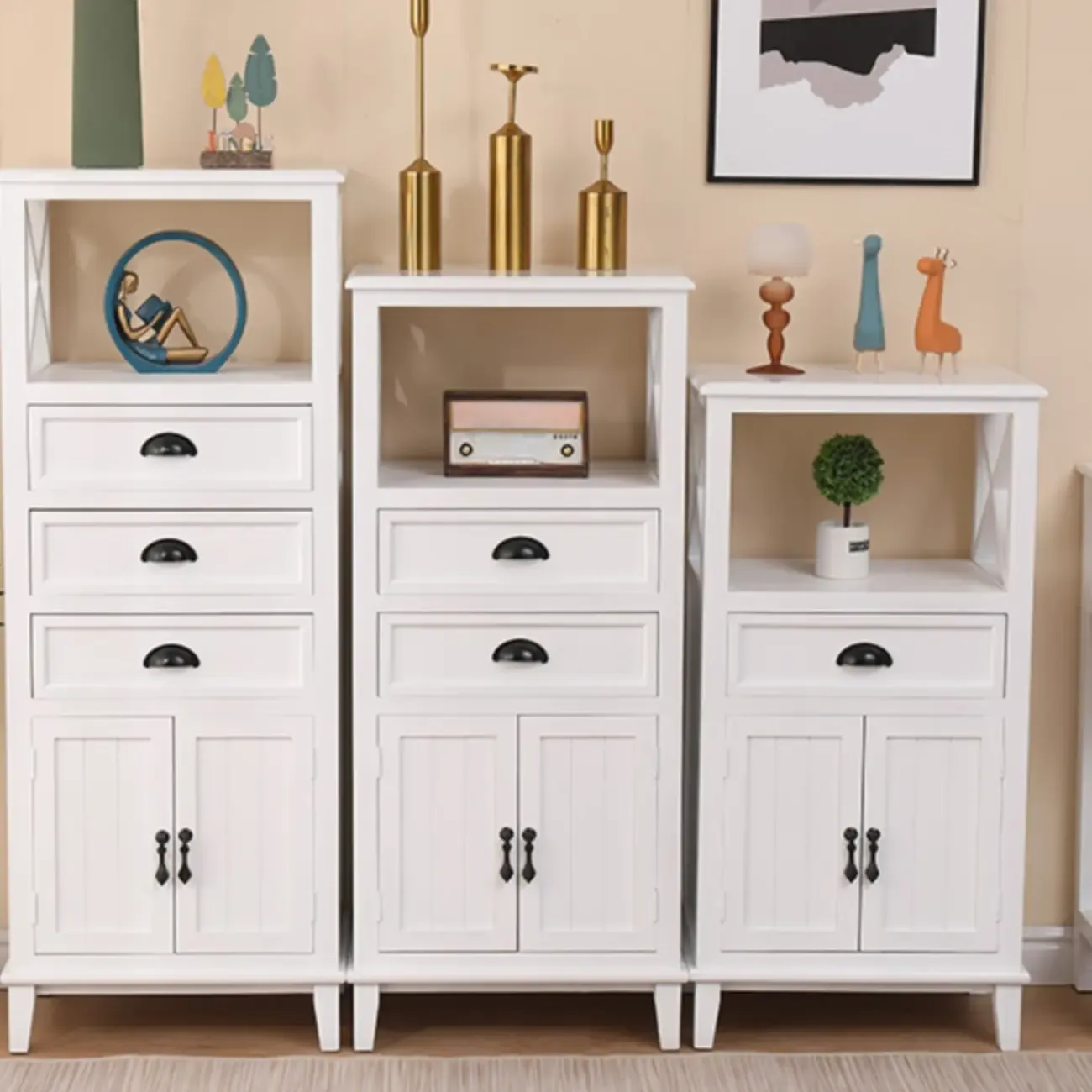 Modern Rectangular Accent Cabinet with Exterior Shelf