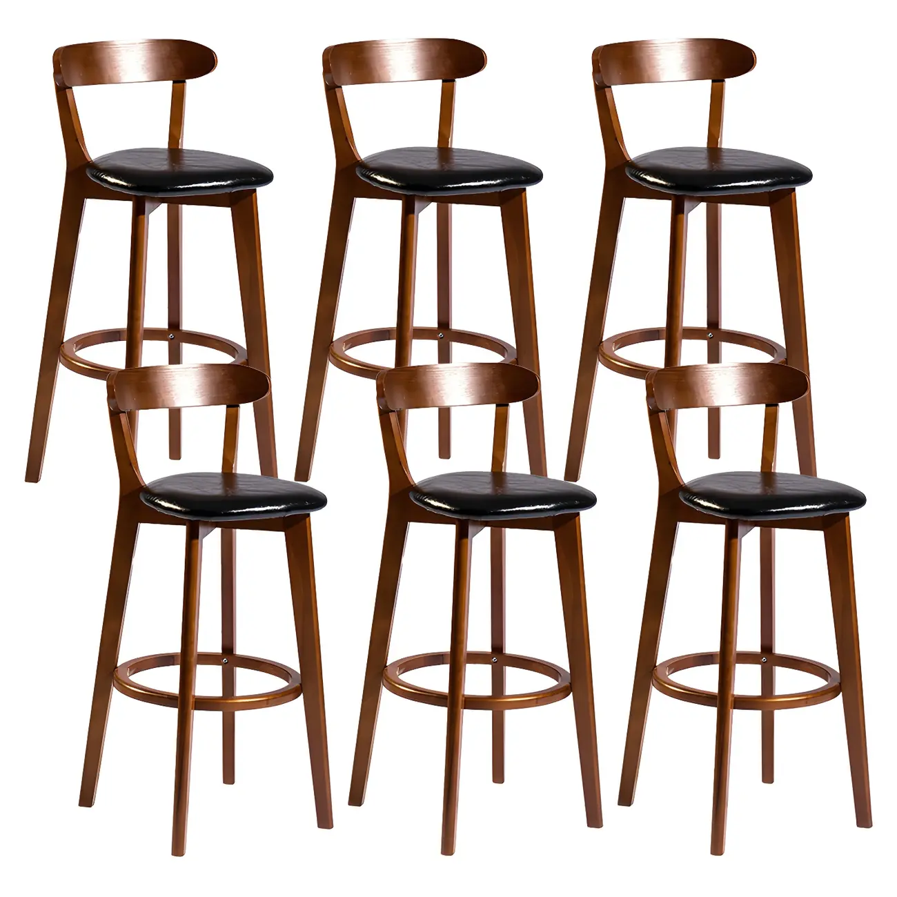 Wooden Upholstered Low Back Bar Height Stools Set of 2