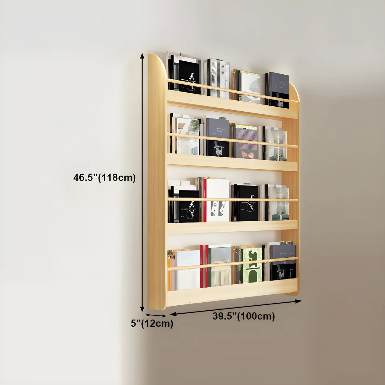 Modern Slim Wood Wall-Mounted Bookshelf