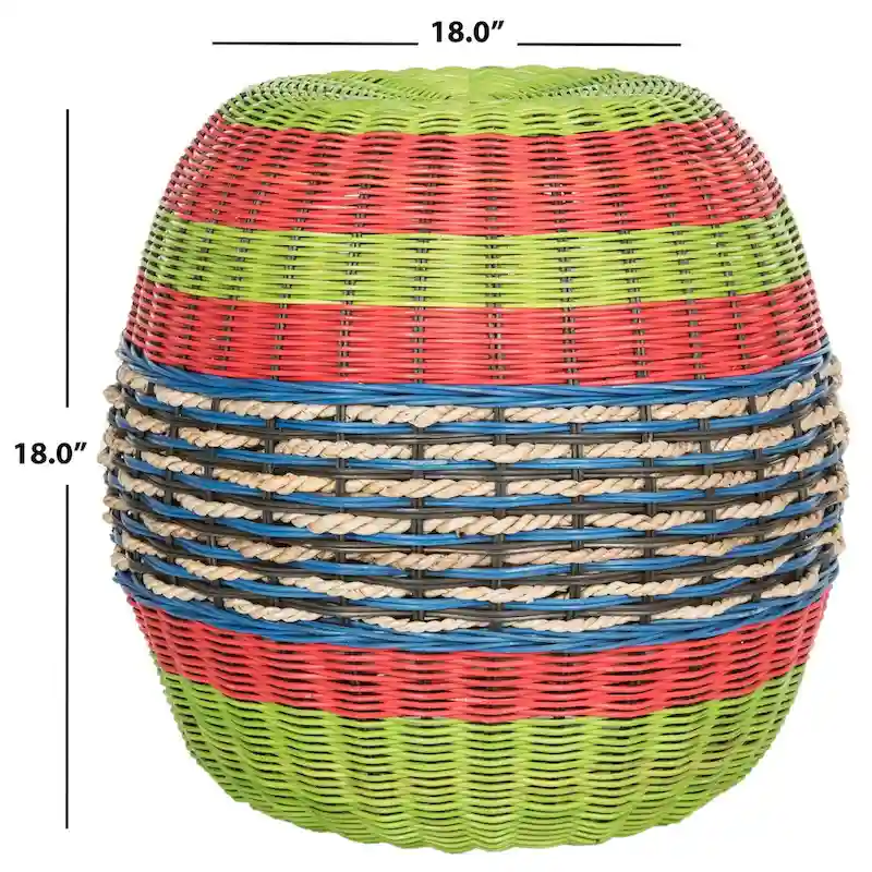 SAFAVIEH Kiriko Multi Wicker Rattan Barrel Stool - 18 x 18 x 18 - 18Wx18Dx18H
